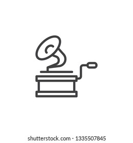 Retro gramophone line icon. linear style sign for mobile concept and web design. Antique brass record player outline vector icon. Symbol, logo illustration. Pixel perfect vector graphics