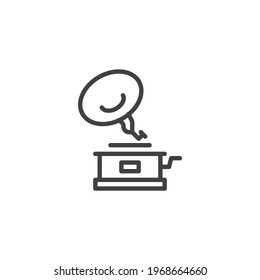 Retro Gramophone line icon. linear style sign for mobile concept and web design. Vintage phonograph outline vector icon. Symbol, logo illustration. Vector graphics