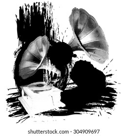 retro gramophone sketch illustration