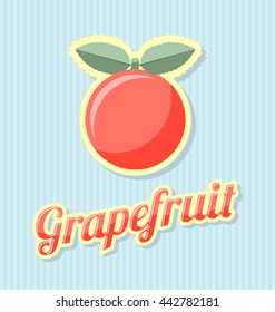 Retro grapefruit with title on striped background