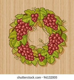 Retro grapes wreath. Vector