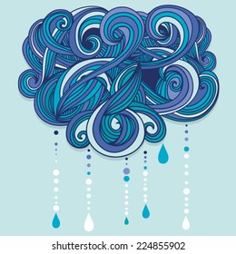 Retro graphic cloud with rain symbol background made. Retro background with rain drop pattern.Label design. Square composition with geometric shapes.Weather backdrop. Vector template template.