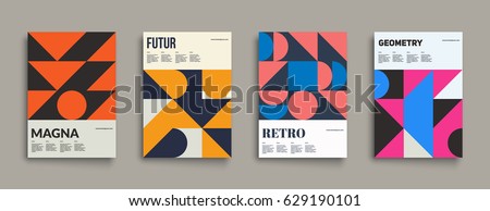 Retro graphic design covers. Cool vintage shape compositions. Eps10 vector.