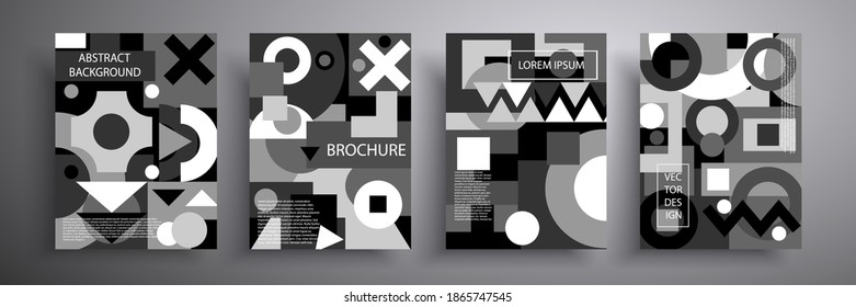 Retro graphic design covers set. Abstract geometric pattern background. Monochrome compositions for book covers, posters, flyers, magazines, business annual reports, music albums