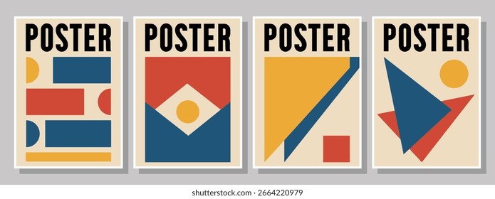 Conjunto de cubiertas de Diseño gráfico retro. Conjunto de carteles geométricos de Antiguas. Plantillas coloridas de moda del cartel