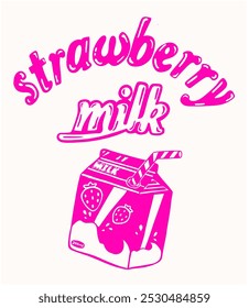 Retro Graphic Poster Design with Strawberry Milk Carton and Slogan