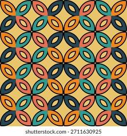 Retro Graphical shapes of half circles and squares in colorrs. The classic Bauhaus style pattern design.