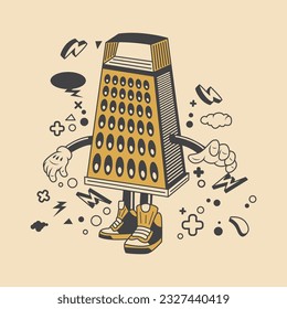 Retro Grater Cartoon Character Vector Stock Illustration