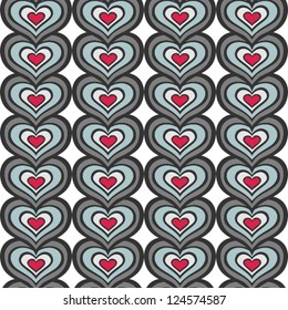 retro gray blue red vertical rows of hearts abstract geometric seamless pattern on white background