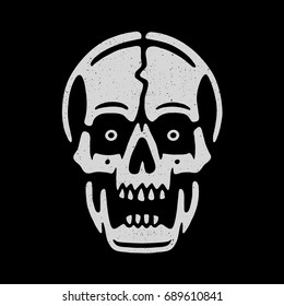 Retro gray skull. Print for t-shirt. Bizarre dead head.