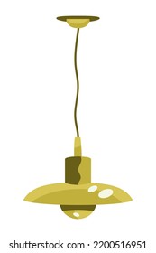 Retro green ceiling lamp with a cable. Vintage chandelier. Mid-century modern decorative element. Scandinavian interior design. Warm hygge aesthetics. Flat cartoon hand-drawn style