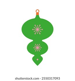 Retro Green Christmas Ornament with Pink Details. A retro-inspired green Christmas ornament with pink starburst designs, ideal for holiday decor, invitations, greeting cards, and seasonal projects