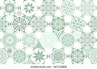retro green different vector seamless patterns. tiling. Endless texture can be used for wallpaper, pattern fills, web page background,surface textures. Set of monochrome geometric ornaments. 