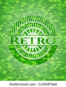 Retro green emblem. Mosaic background