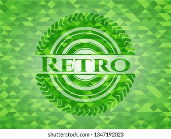 Retro green emblem with triangle mosaic background