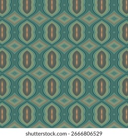 Padrão geométrico verde retrô com design de diamante simétrico, textura de arte sem costura abstrata, fundo decorativo para interiores, moda vintage e impressões.