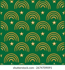 Retro Green Geometric Rainbow Arc Pattern