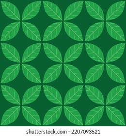 Hojas verde retro patrón sin fisuras en forma de círculo geométrico sobre fondo verde esmeralda. Para textil, papel pintado y decoración doméstica