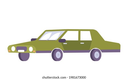 Retro green passenger car on white background flat vector illustration