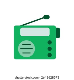  retro green radio with antenna icon vector. Vintage portable radio vector for media or nostalgia design.