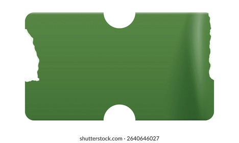 Retro green rectangle price tag sticker. Wrinkled badge with a ripped paper edge. Old distressed blank label with grunge texture for scrapbook designs.	
