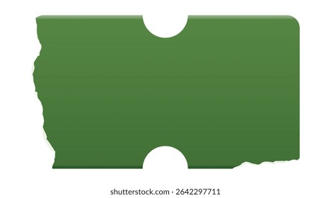 Retro green rectangle price tag sticker. Wrinkled badge with a ripped paper edge. Old distressed blank label with grunge texture for scrapbook designs.	