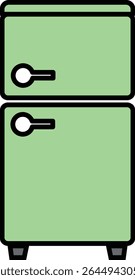 ícone de vetor de refrigerador verde retro - ilustração de aparelho de cozinha estilo vintage com duas portas e alças redondas, isolado no fundo branco, perfeito para projetos de casa e cozinha