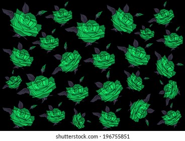 retro green roses background