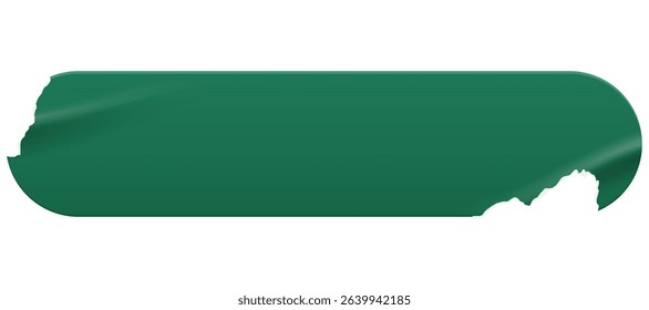 Retro green rounded rectangle sticker. Wrinkled badge with a ripped paper edge. Price tag. Old distressed blank label with grunge texture for scrapbook designs.	
