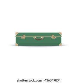 Retro Green Suitcase Isolated on White, a Luggage Bag for Traveling, Vintage Travel Bag, Vector Illustration