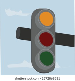 Retro green traffic light.traffic light with sky 