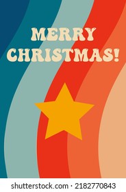 Retro greeting card Merry Christmas. Vintage Christmas card with star. Vector illustration