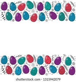 Retro greeting card with painted Easter eggs. Vector
