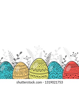 Retro greeting card with painted Easter eggs. Vector