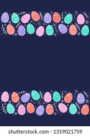 Retro greeting card with painted Easter eggs. Vector