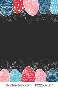 Retro greeting card with painted Easter eggs. Vector
