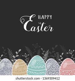 Retro greeting card with painted Easter eggs. Vector