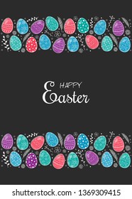 Retro greeting card with painted Easter eggs. Vector