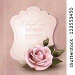 Retro greeting card with pink rose. Vector illustration.