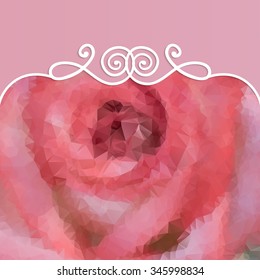 Retro greeting card with pink rose. Vector illustration.