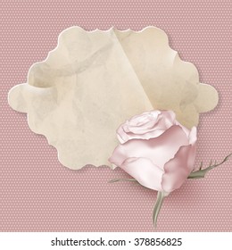 Retro greeting card with pink rose. EPS 10 vector file included