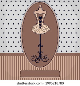 Retro greeting card template design.Cute vector illustration for greeting card, greeting card, poster or banner. A painted retro mannequin for an invitation.