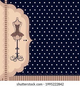Retro greeting card template design.Cute vector illustration for greeting card, greeting card, poster or banner. A painted retro mannequin for an invitation.