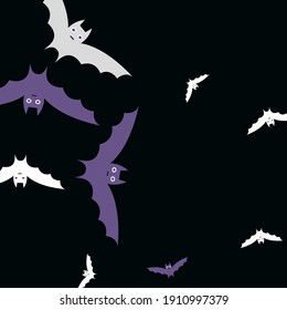 El Ataque Gris Retro Tenía Un Fondo Espantoso. Imagen de diseño de vectores de murciélagos blancos de cielo negro. Motion Scary Night Purple Halloween Art Illustration. Patrón de arte de murciélagos volantes violetas y coloridas.