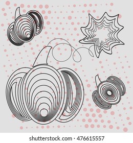Retro grey pattern with black pumpkins and rustic halftones