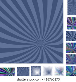 Retro grey vector ray burst design background set. Different color, gradient, screen, paper size versions