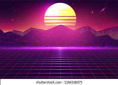 Retro Grid Landscape Vector Background