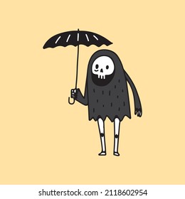 Retro Grim Reaper Skull with umbrella, illustration for t-shirt, poster, sticker, or apparel merchandise. With cartoon style.