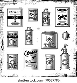Retro grocery set black and white. Vector