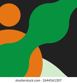 Retro Grooves Pattern: Funky Interlocking Shapes in Green, Cream, Black, and Orange – Perfect for Playful Backgrounds, Vintage-Inspired Design, and Eye-Catching Graphics.